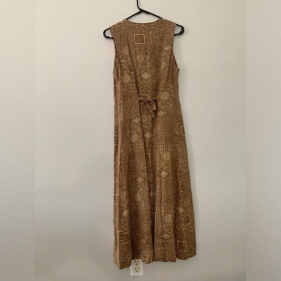 VTG Northern Isles Portraits Pattern Hippie Boho Maxi Button Down Linen Dress M - Picture 5 of 10